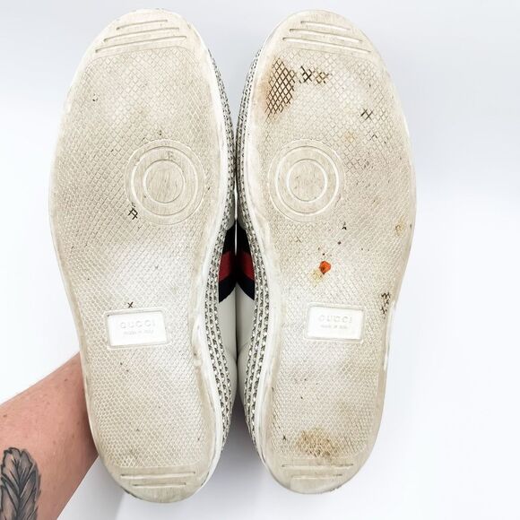 Gucci Ace Web Stripe Crystal Platform White Leather Bee Sneakers Size 37.5, 7.5 - Picture 9 of 15